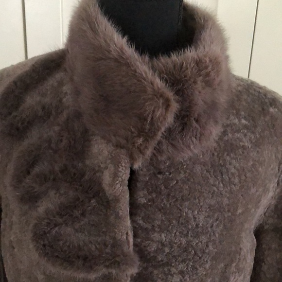❤️SALE❤️Genuine-shearling/ sheared fur /w mink fur trimmed coat - Picture 2 of 11